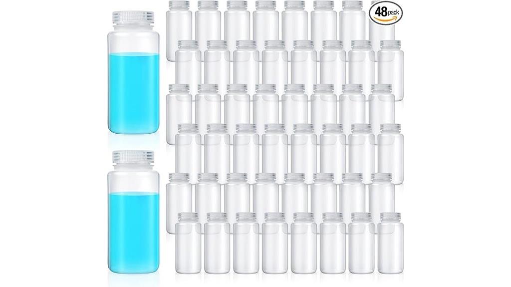 forty eight plastic reagent bottles