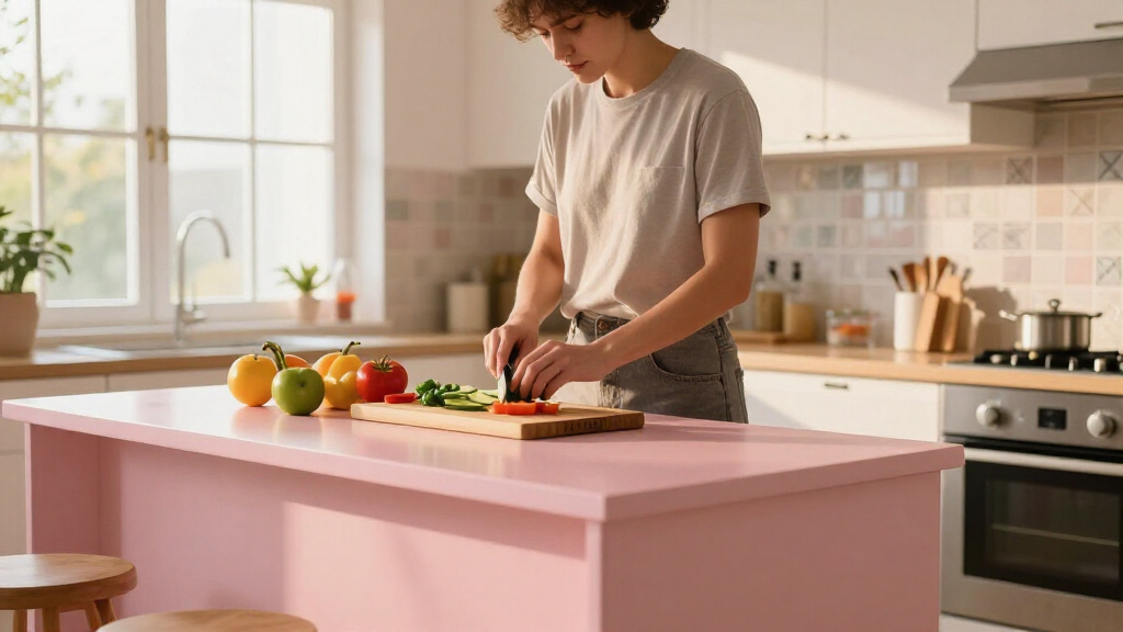 A “Lifeless” Kitchen Got A European-Style Redo With A Pink Island