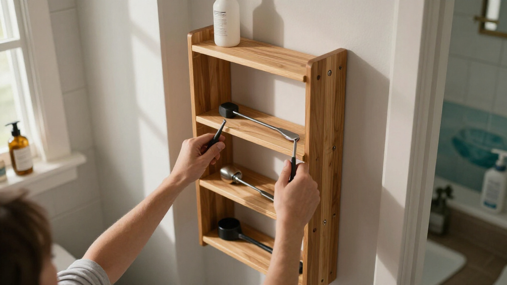 She Put A 5-Tier Shelf Behind Her Bathroom Door